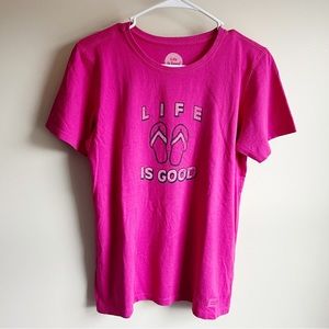 Life is Good Barbie Pink Flip Flop Graphic Short Sleeve Tee T-shirt